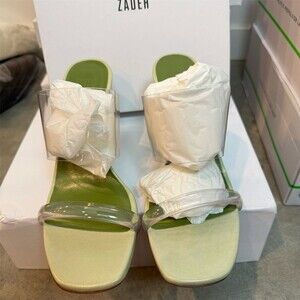 Maryam Nassir Zadeh Olympia Wedge Sandals Womens 9 Green Clear Straps